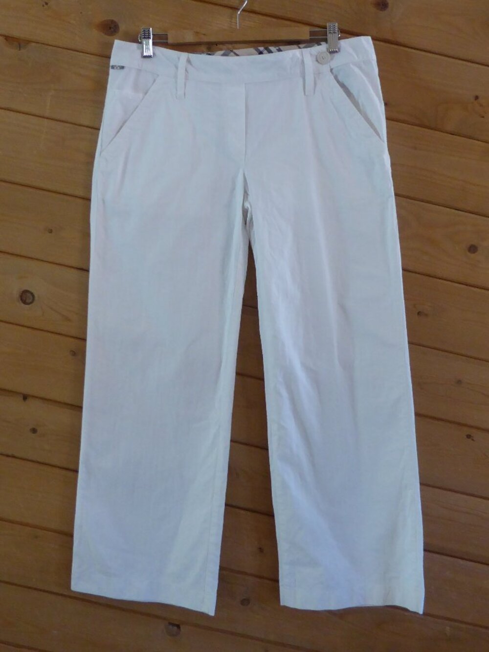 Burberry Off White Wide Leg Long Straight Chino Casual Pants Size 12